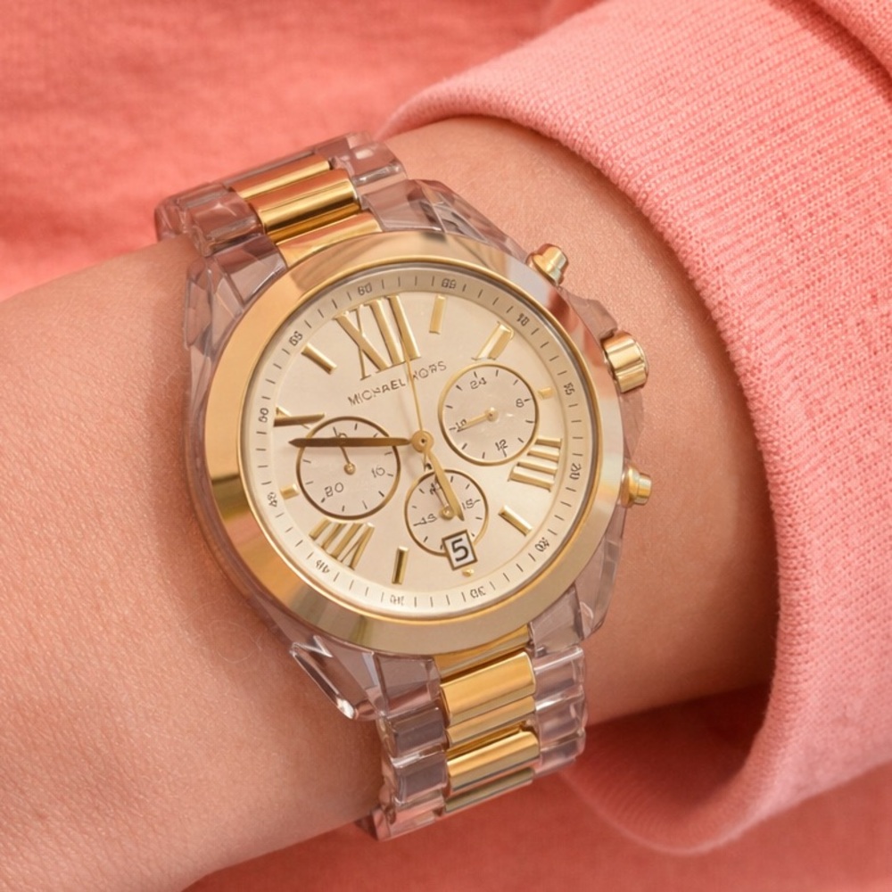 Michael Kors Gold and Clear Bracelet Chronograph Watch